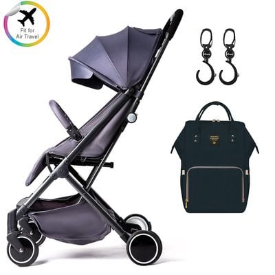 Teknum Grey Travel Lite Stroller + Sunveno Diaper Bag Black with Hooks